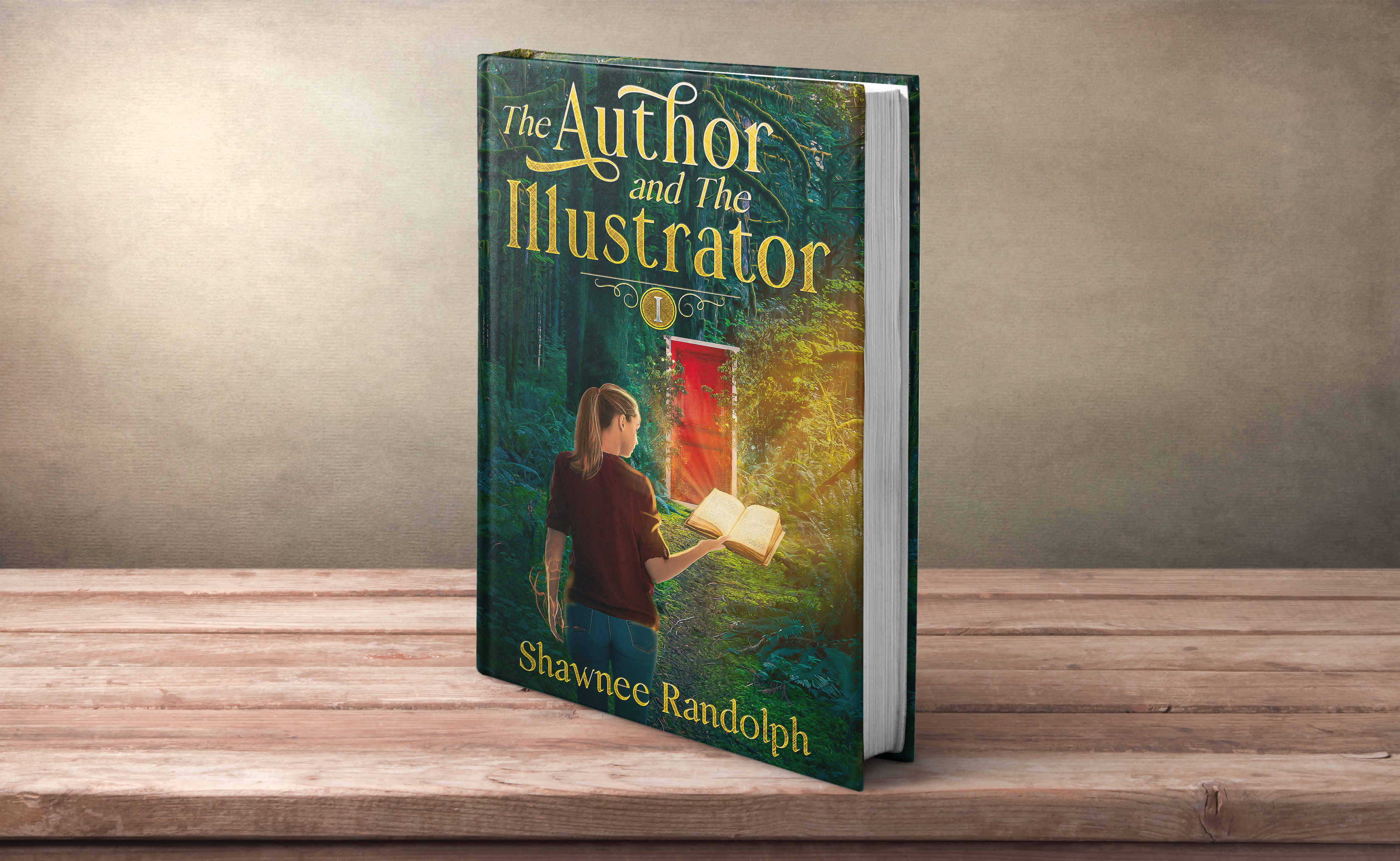 The Author and The Illustrator: Book 1. On the cover is a girl holding a book in her left hand and magic coming out of her right hand. She is standing in a forest and a path leads to a red door.
The Author and The Illustrator is a Middle-Grade Fantasy-Adventure.