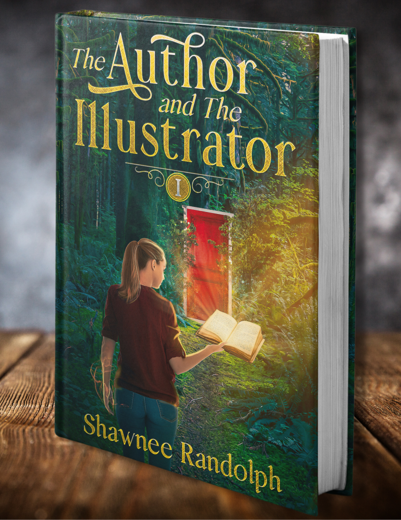 The Author and The Illustrator: Book 1. On the cover is a girl holding a book in her left hand and magic coming out of her right hand. She is standing in a forest and a path leads to a red door.
The Author and The Illustrator is a Middle-Grade Fantasy-Adventure.